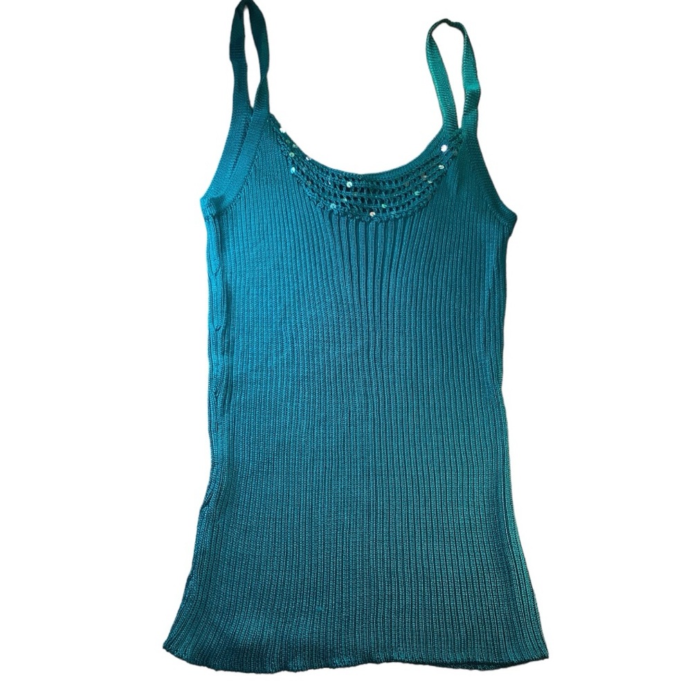 SWEATERWORKS Crocheted Knit Sequined Green Tank top XL
